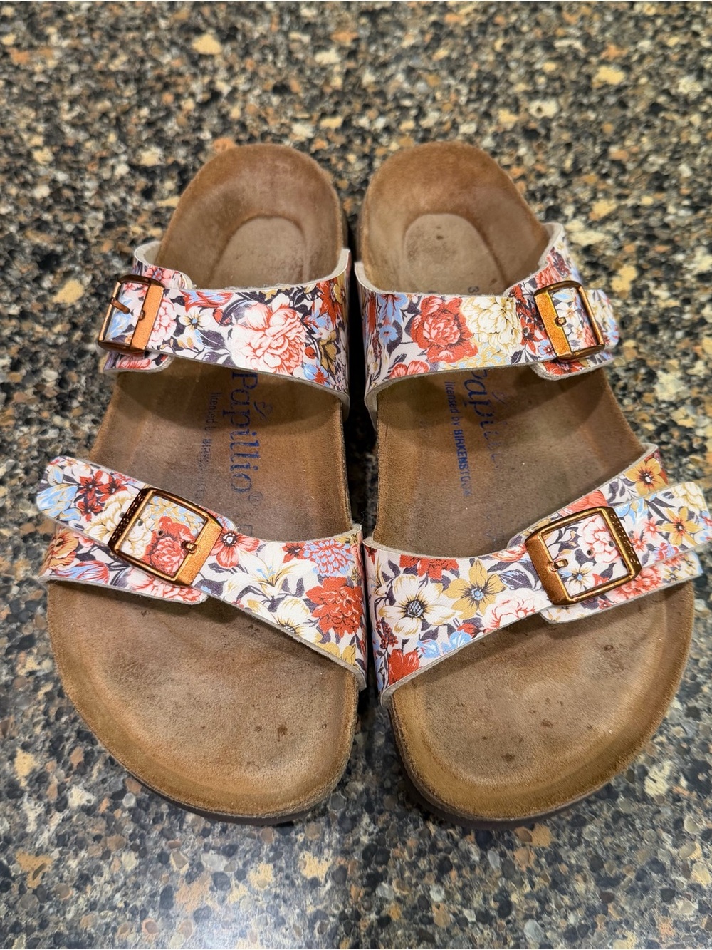 Birkenstock-Style  Floral Double Strap Sandals - Multi 37
